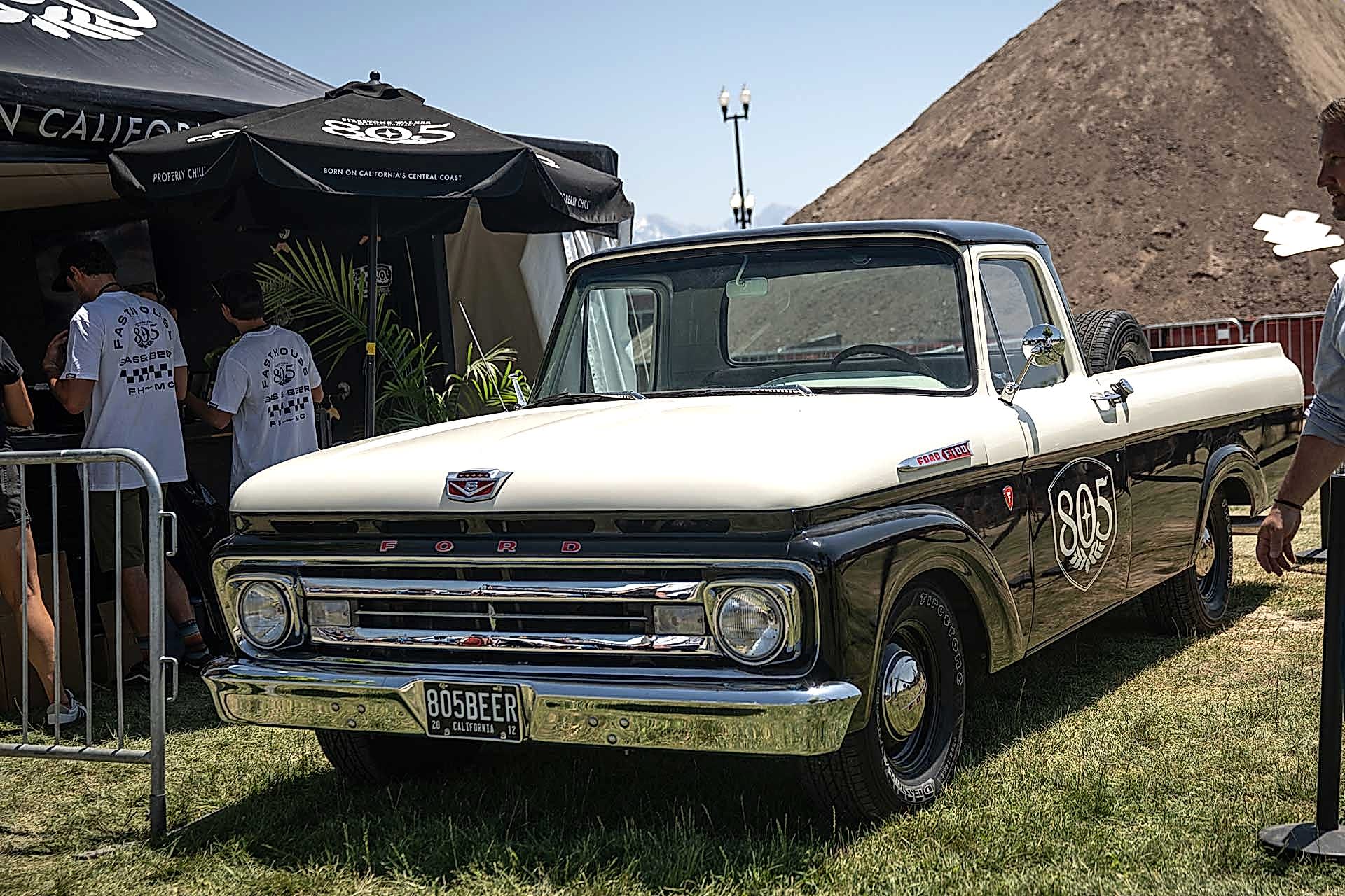 classic Ford pickup truck with the 805 Beer logo on the door and an 805 Beer license plate