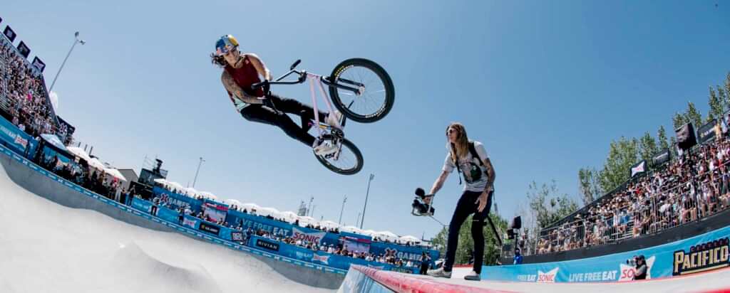 BMX athlete doing a trick at salt lake city xgames